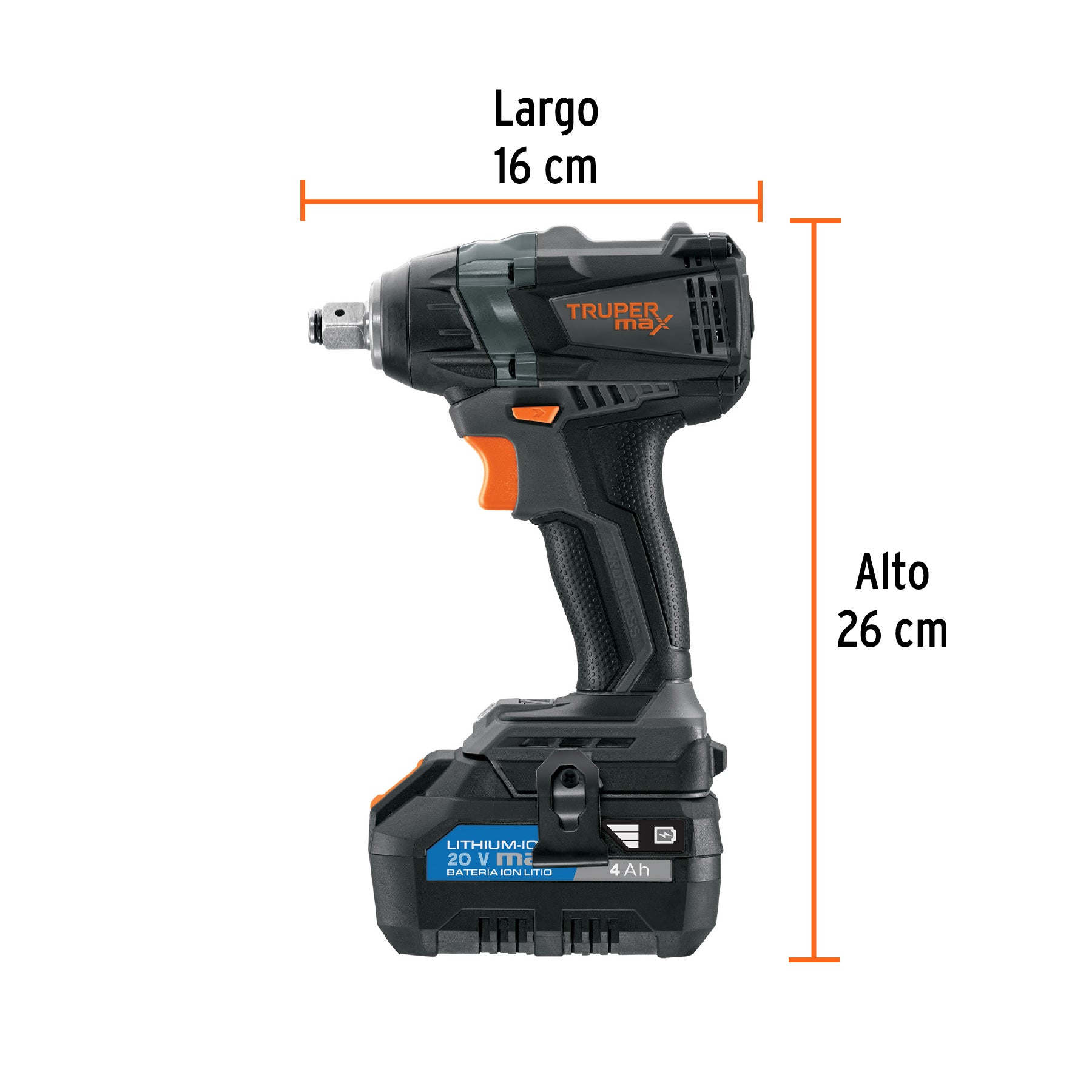 Llave d/impacto inalámbrica 1/2', 20V, s/accesorios, MAX, 101407