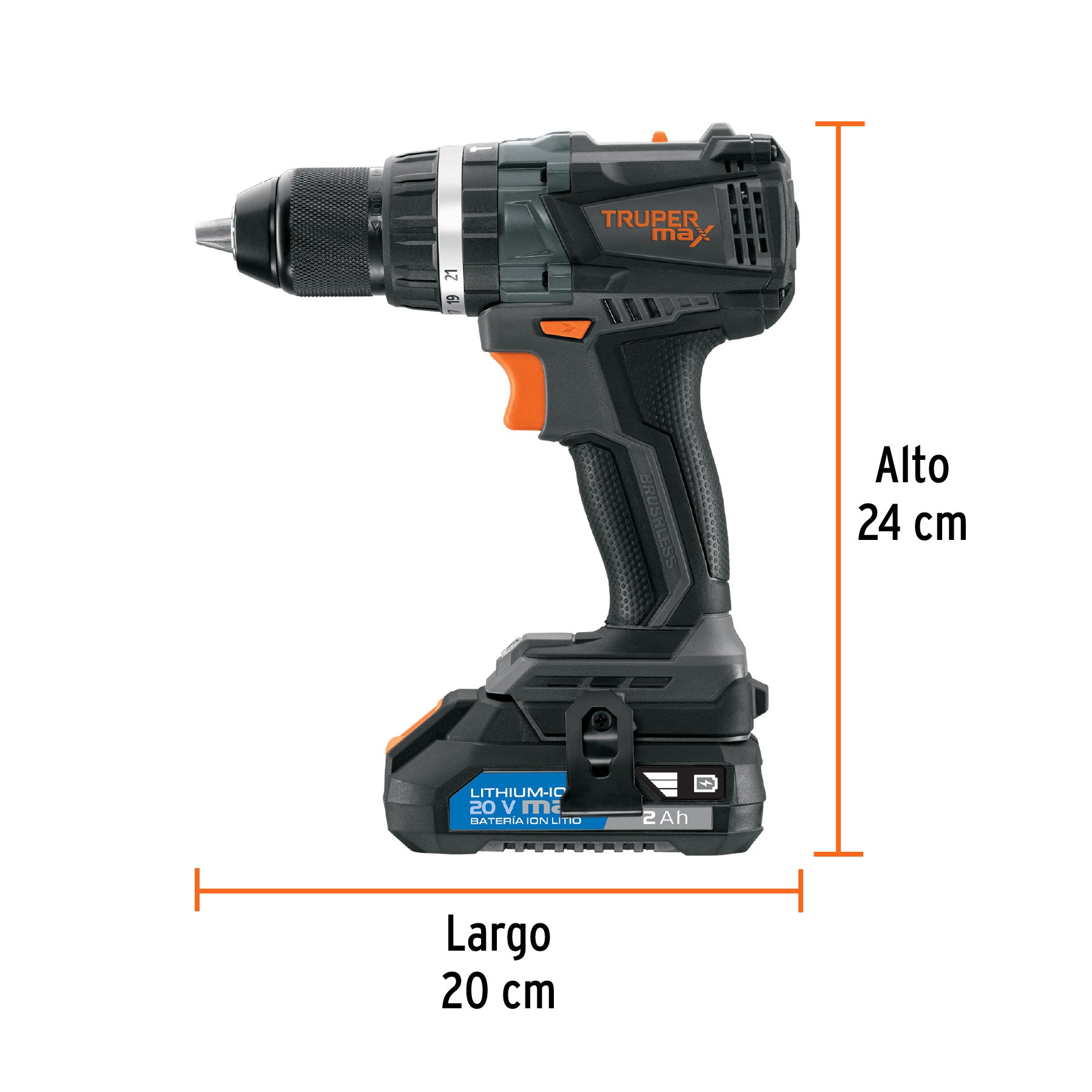 Rotomartillo inalámbrico 1/2', 20V, s/accesorios, TRUPER MAX, 101405