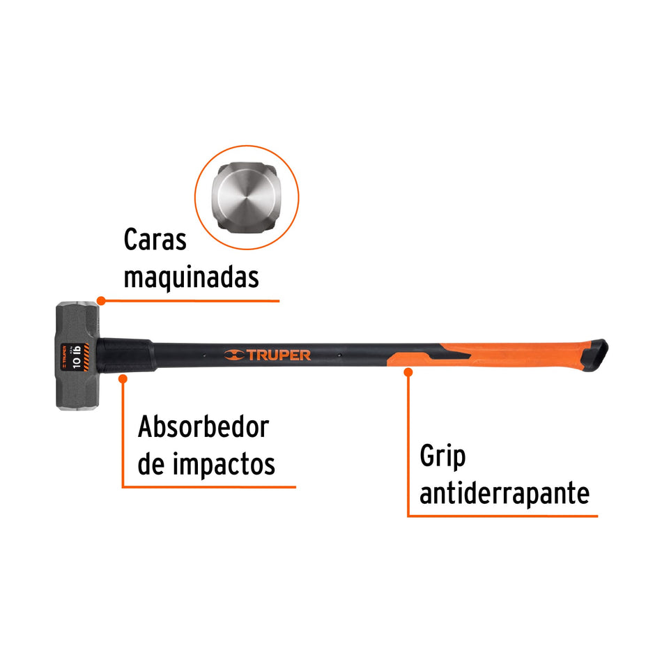 Marro octagonal 10 lb, mango fibra de vidrio 36', Truper, 16540