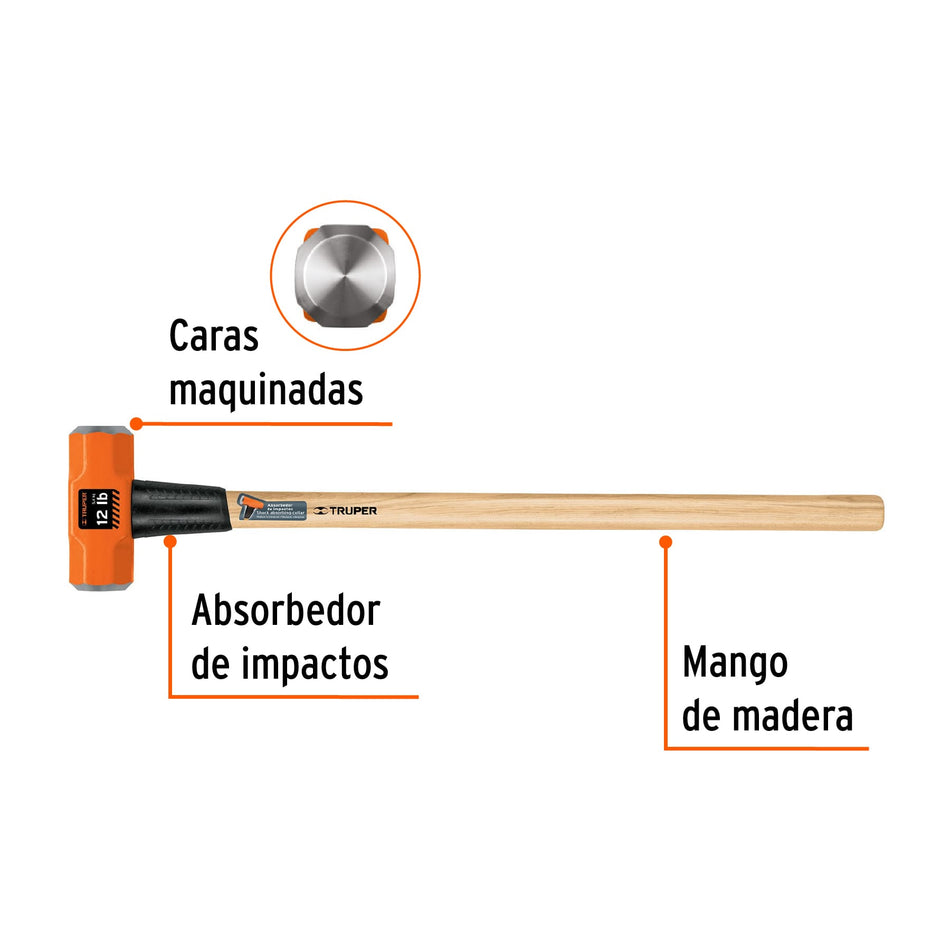 Marro octagonal 12 lb, mango de madera 36', Truper, 16513