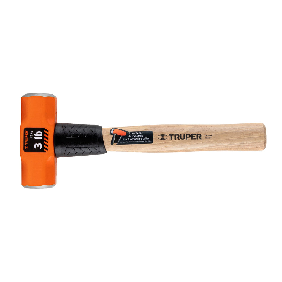 Marro octagonal 3 lb, mango de madera 12', Truper Caja con 4, 16507