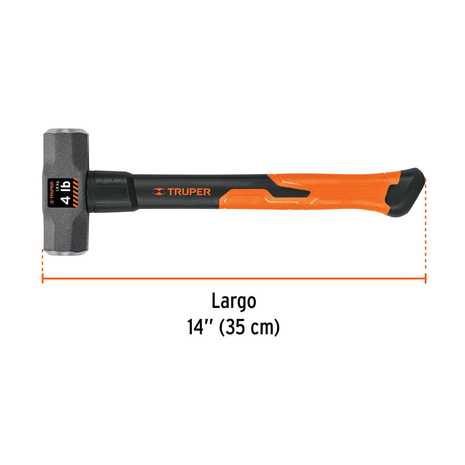 Marro octagonal 4 lb, mango de fibra de vidrio 14', Truper Caja con 4, 16536