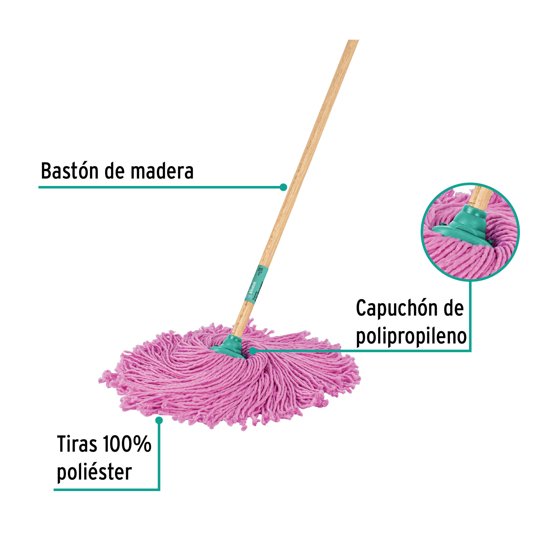 Trapeador de microfibra española, bastón de 120 cm, KLINTEK, 57047