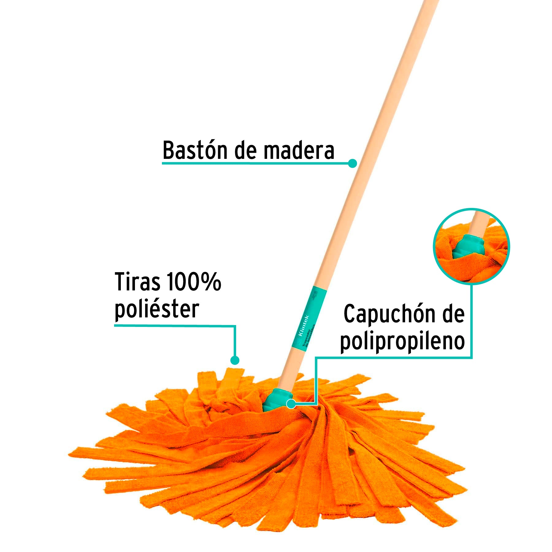 Trapeador de microfibra tipo toalla, bastón 120 cm, KLINTEK, 57022