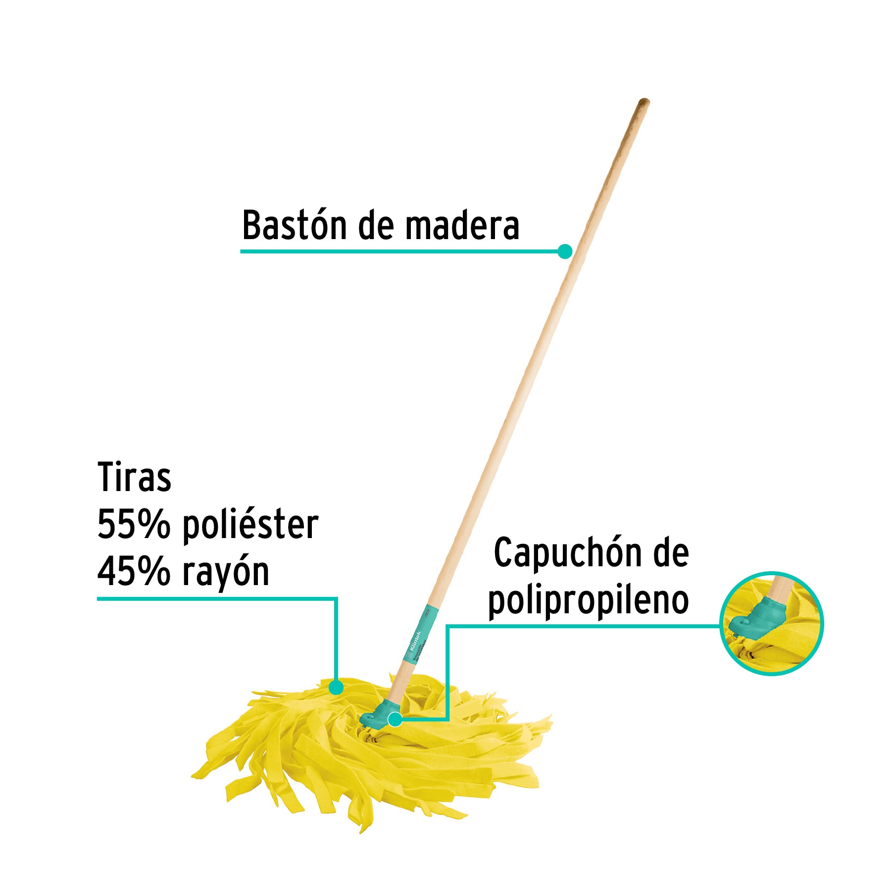 Trapeador de microfibra lisa, bastón de 120 cm, KLINTEK, 57075