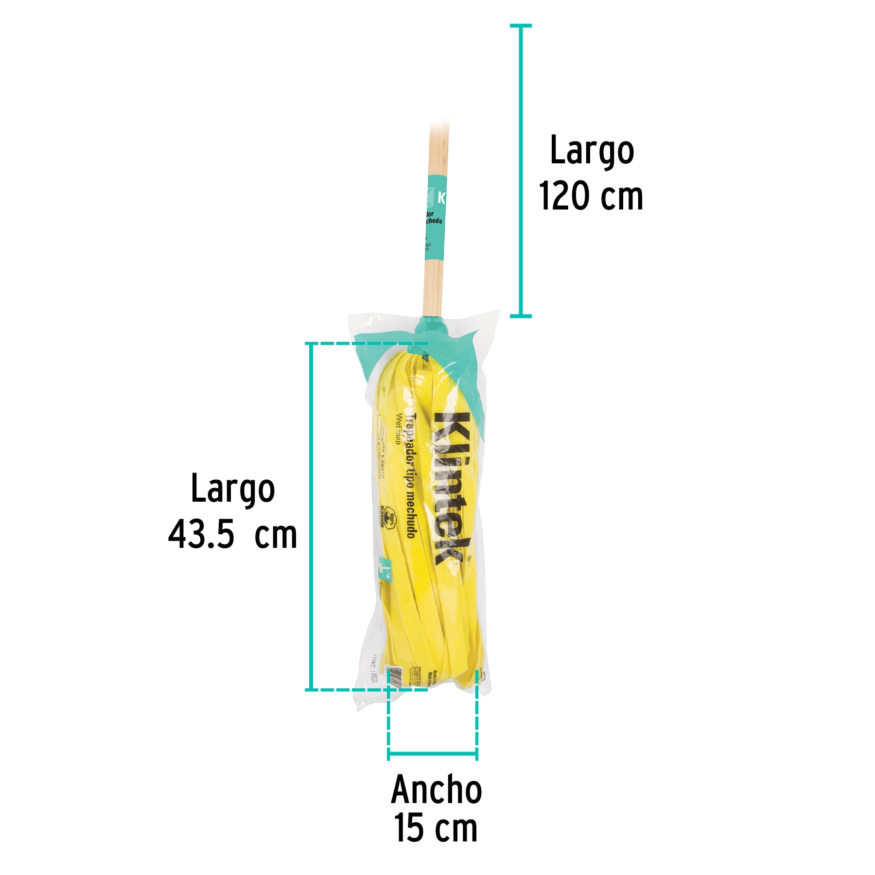 Trapeador de microfibra lisa, bastón de 120 cm, KLINTEK, 57075