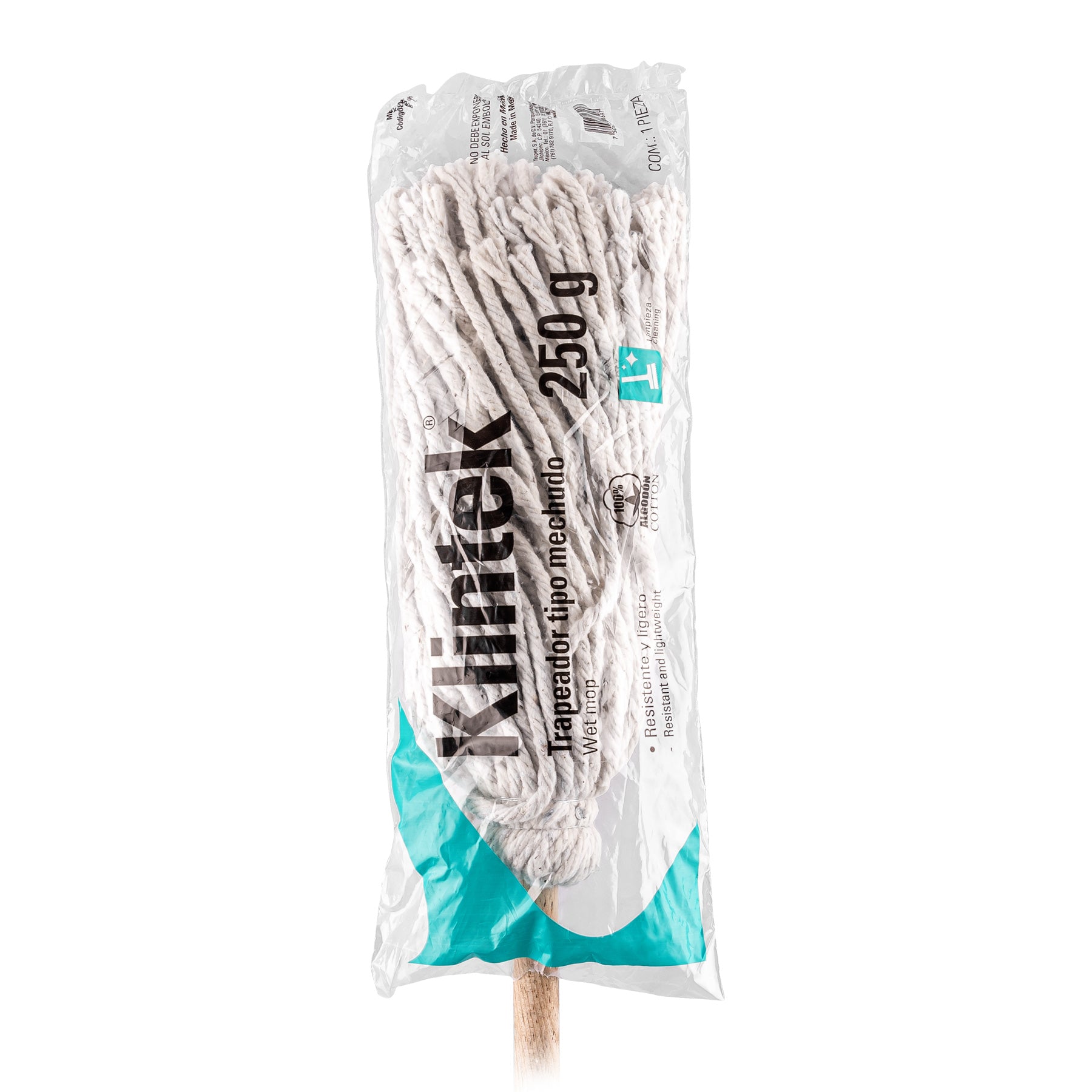 Trapeador tipo mechudo, 250 g con bastón de 120 cm, KLINTEK, 57060