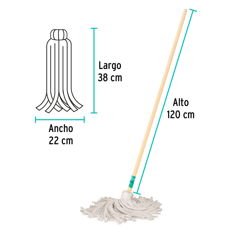 Trapeador tipo mechudo, 250 g con bastón de 120 cm, KLINTEK Caja con 6, 57060
