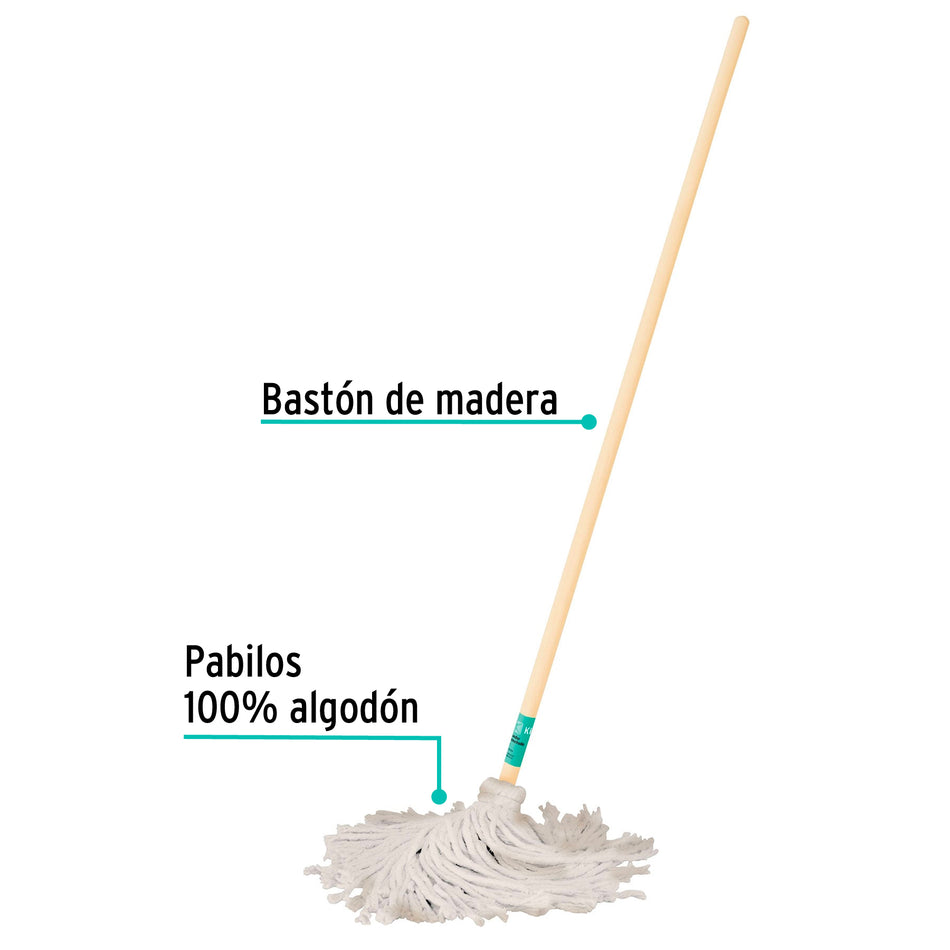 Trapeador tipo mechudo, 350 g con bastón de 120 cm, KLINTEK Caja con 6, 57056