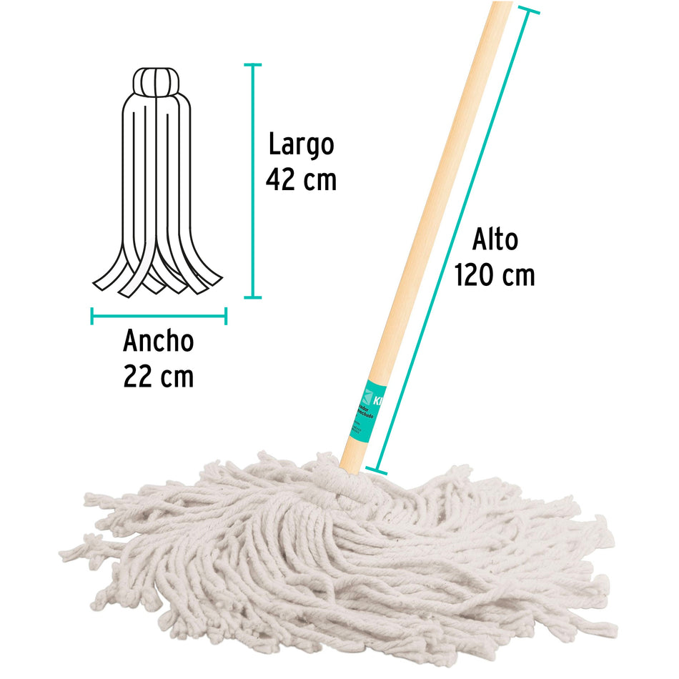 Trapeador tipo mechudo, 450 g con bastón de 120 cm, KLINTEK Caja con 6, 57061