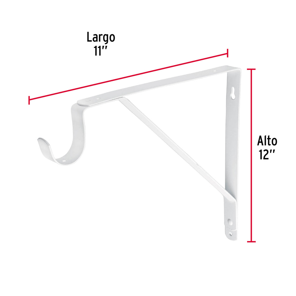 Ménsula reforzada blanca 11 x 12' con gancho, Fiero Caja con 4, 47706