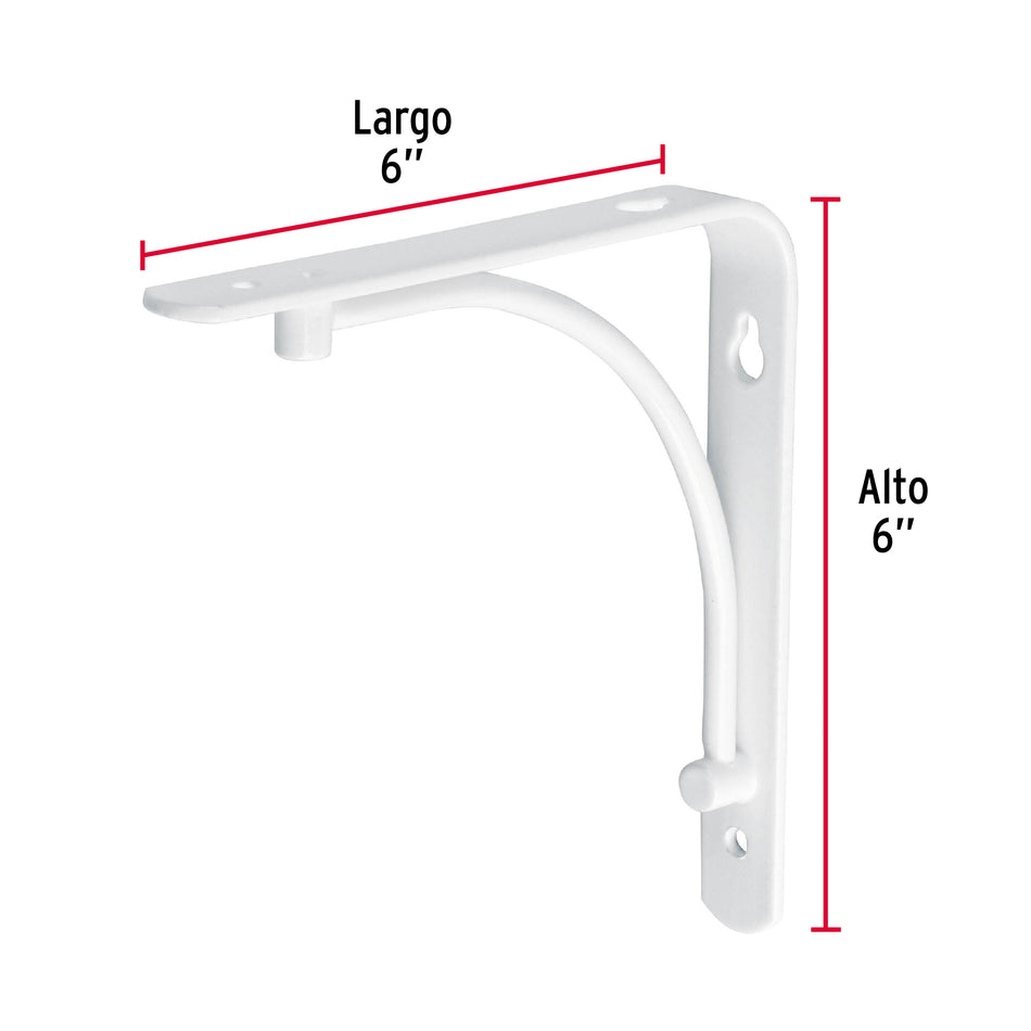 Ménsula reforzada blanca 6 x 6' diseño alambrón, Fiero Caja con 10, 47692