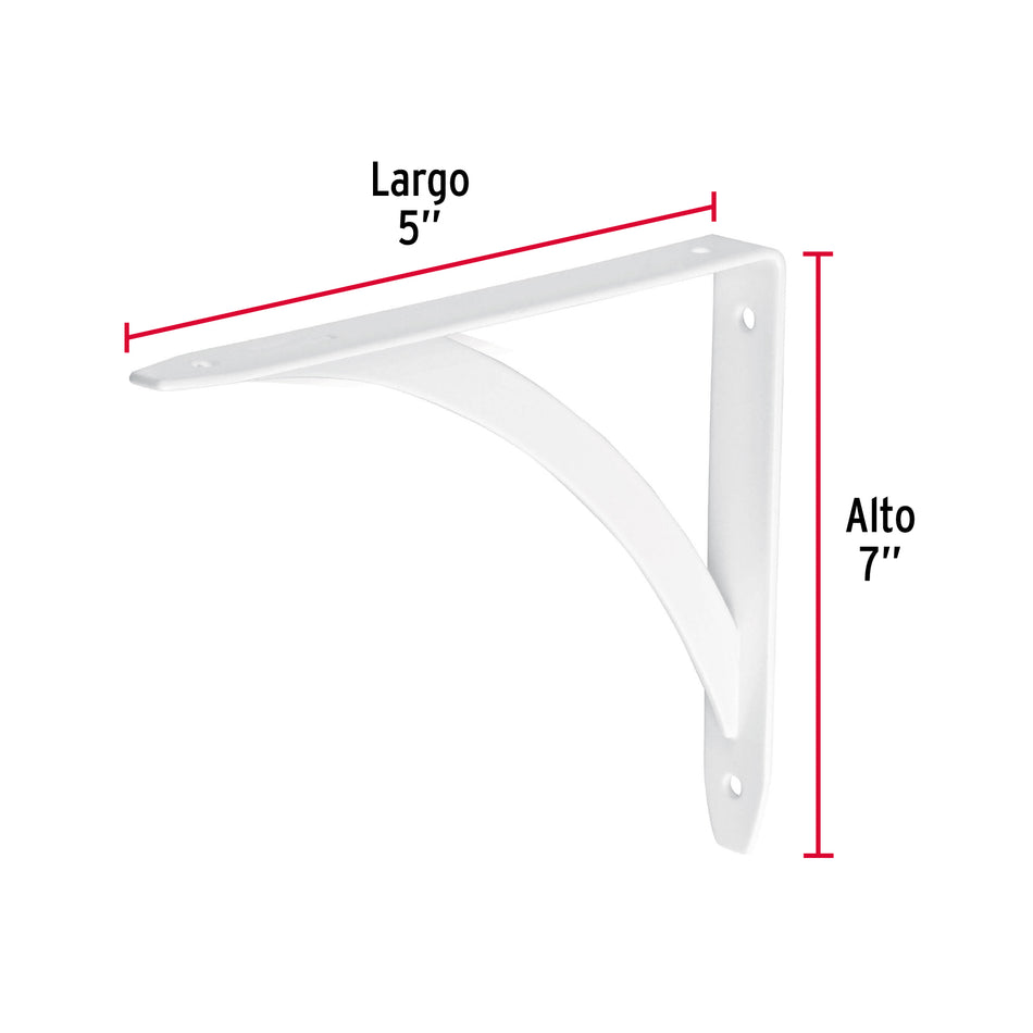 Ménsula reforzada blanca 5 x 7' diseño barra, Fiero Caja con 10, 47696