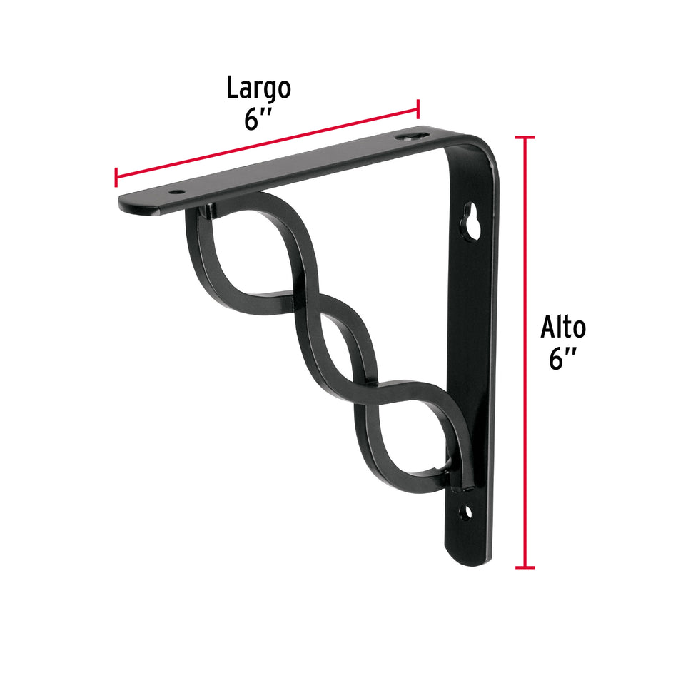 Ménsula reforzada negra 6 x 6' diseño trenza, Fiero Caja con 10, 47700