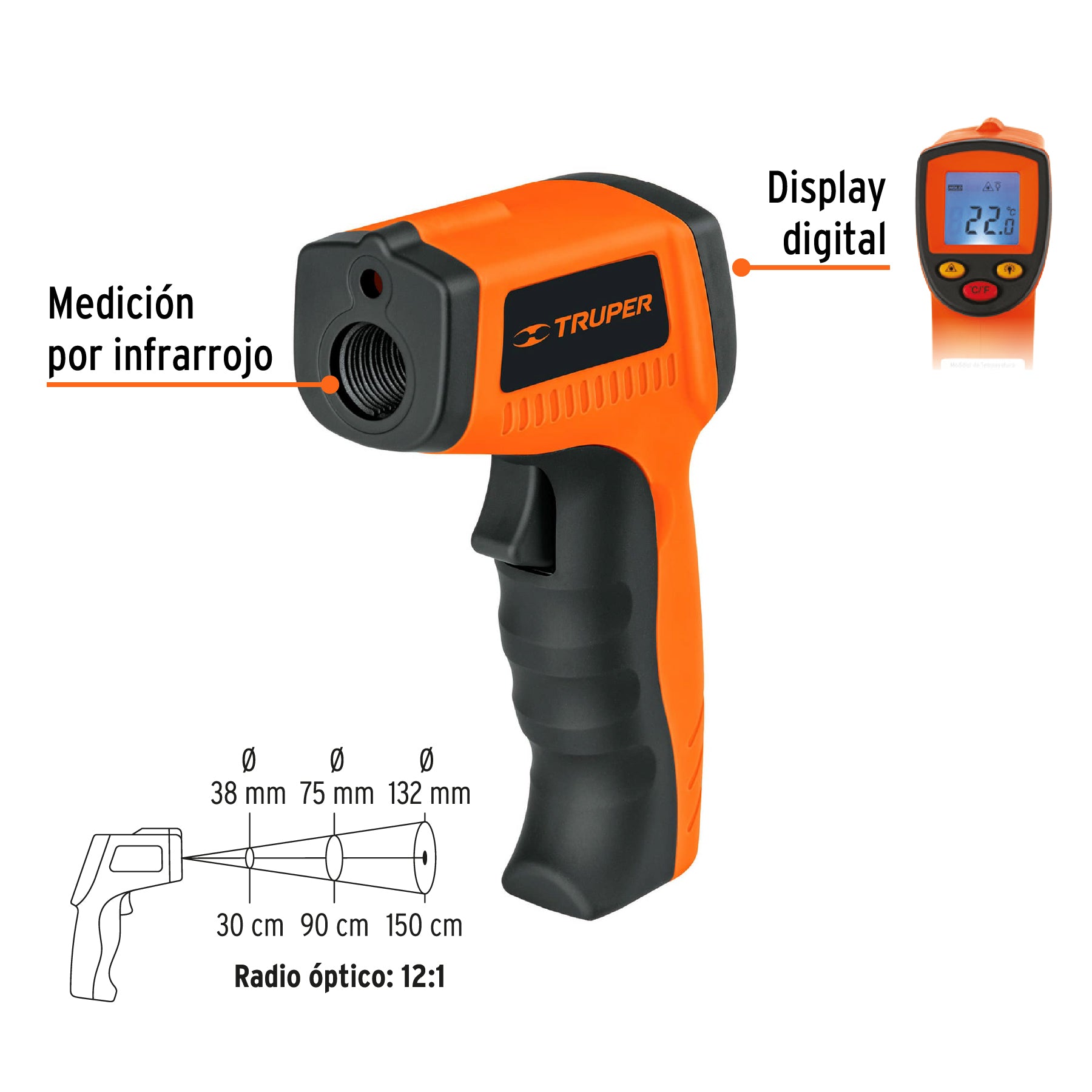 Medidor infrarrojo de temperatura de -50°C a 500°C, Truper, 18229