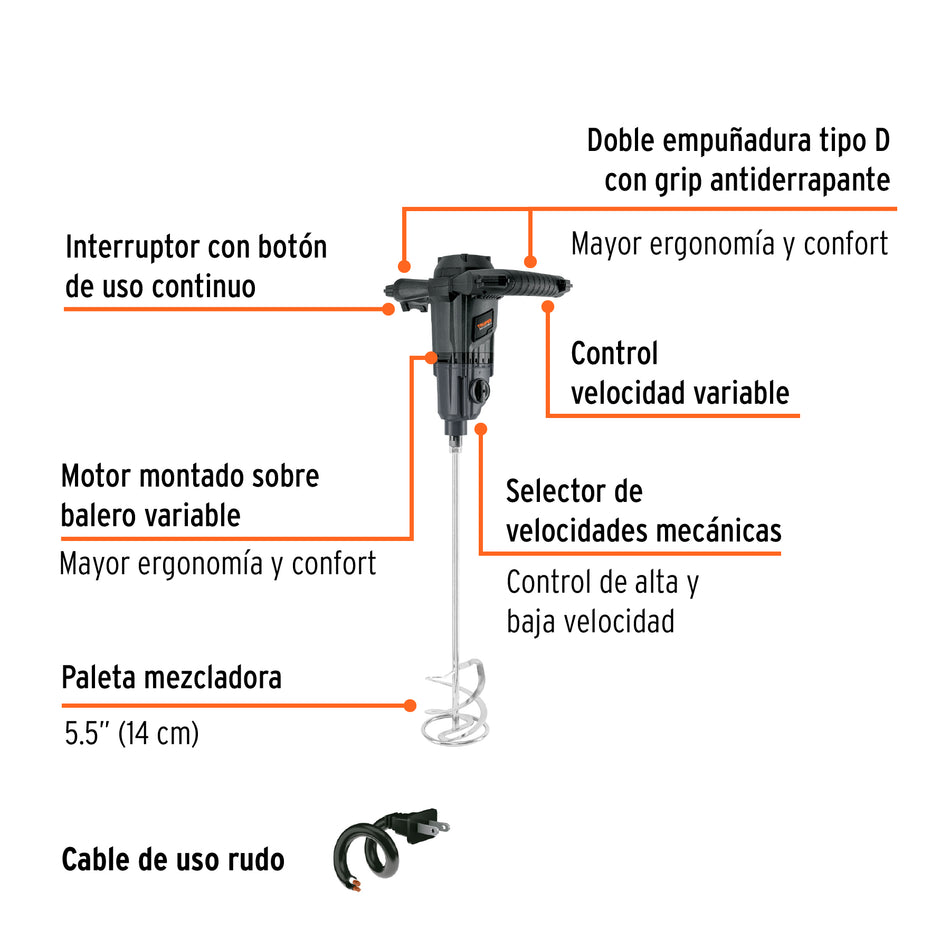 Mezcladora eléctrica 1500W, TRUPER INDUSTRIAL, 101519