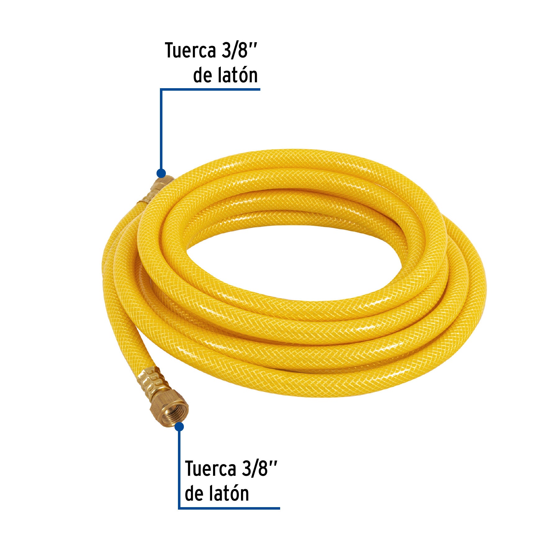 Manguera para gas, PVC amarilla, 3/8'x5 m, c/conexión, Foset, 45014