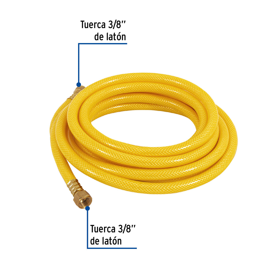 Manguera para gas, PVC amarilla, 3/8'x5 m, c/conexión, Foset Caja con 4, 45014