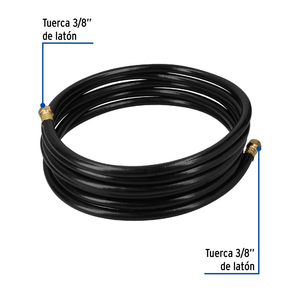 Manguera para gas, PVC negra, 3/8'x3 m, c/conexión, Foset Caja con 4, 40077