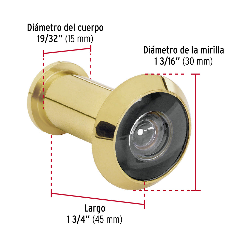 Mirilla de seguridad acabado latón, Hermex Caja con 6, 43672