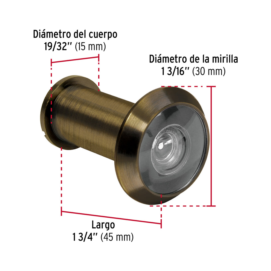 Mirilla de seguridad acabado latón antiguo, Hermex Caja con 6, 43673
