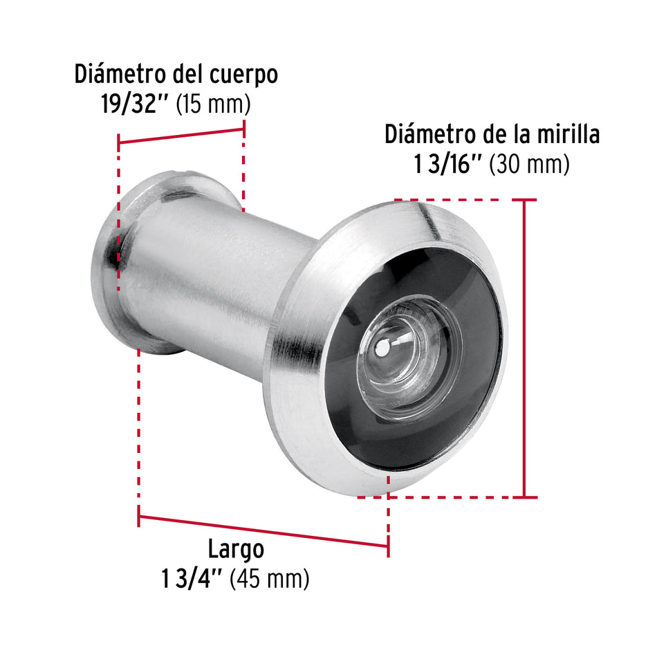 Mirilla de seguridad acabado cromo mate, Hermex Caja con 6, 43674