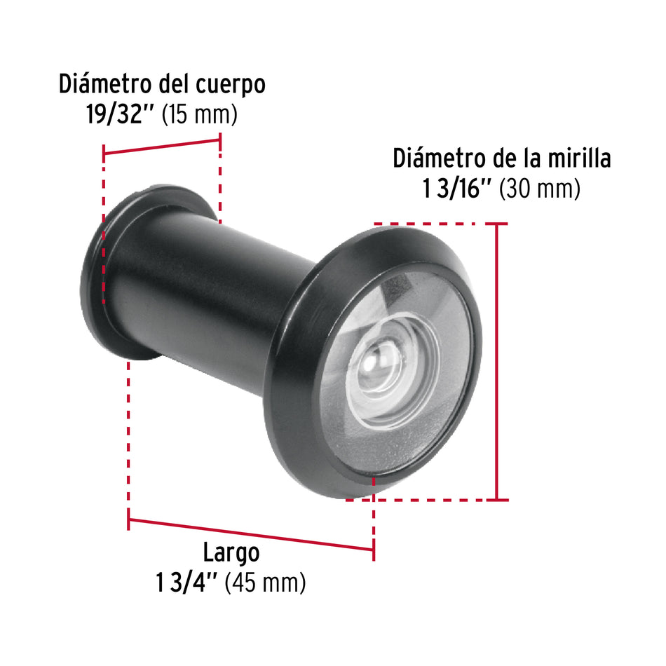 Mirilla seguridad acabado negro, Hermex Caja con 6, 46824