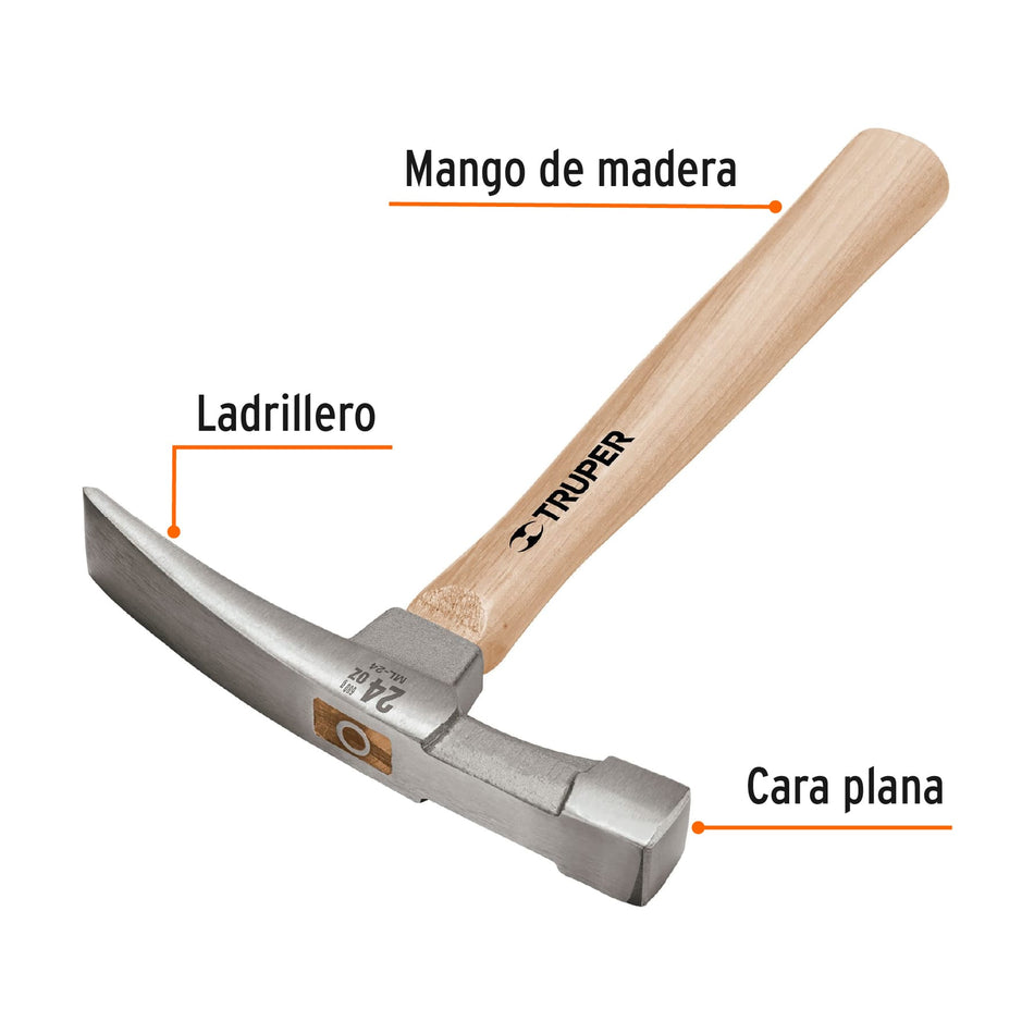 Martillo 24 oz ladrillero, mango 12', Truper Caja con 4, 16861