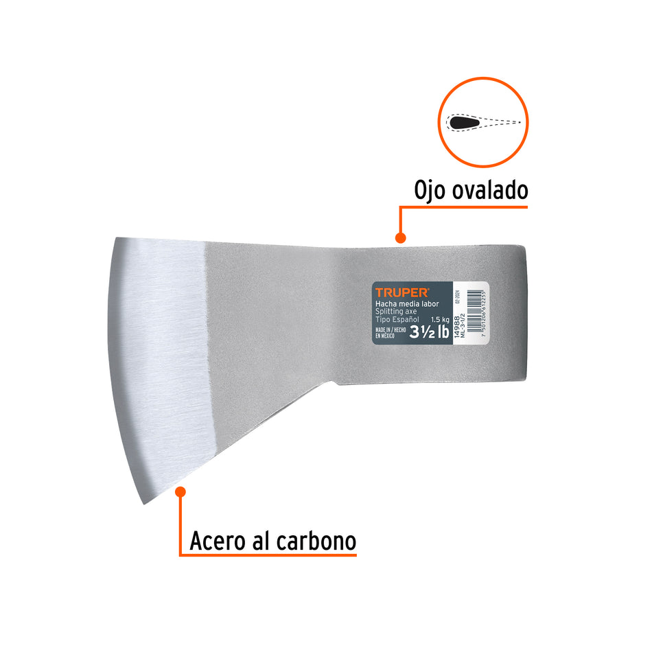 Hacha media labor 3-1/2 lb, sin mango, TRUPER Caja con 4, 14988