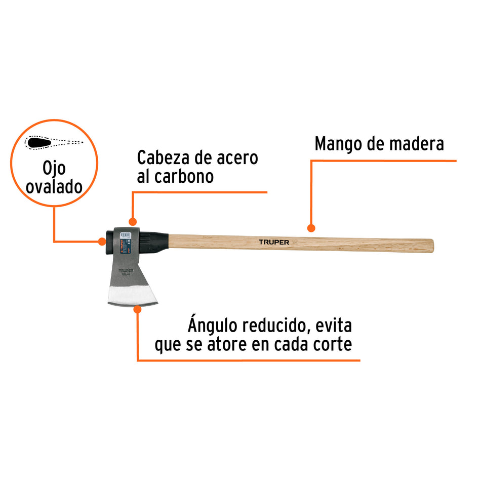 Hacha media labor 4 lb, mango de madera 36', TRUPER Caja con 2, 102984