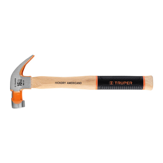 Martillo pulido 16 oz uña curva, mango hickory, Truper Grip Caja con 4, 16654