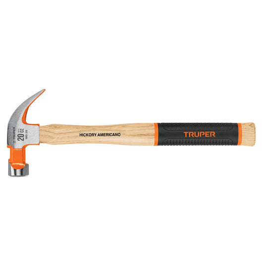 Martillo pulido 20 oz uña curva, mango hickory, Truper Grip Caja con 4, 16656