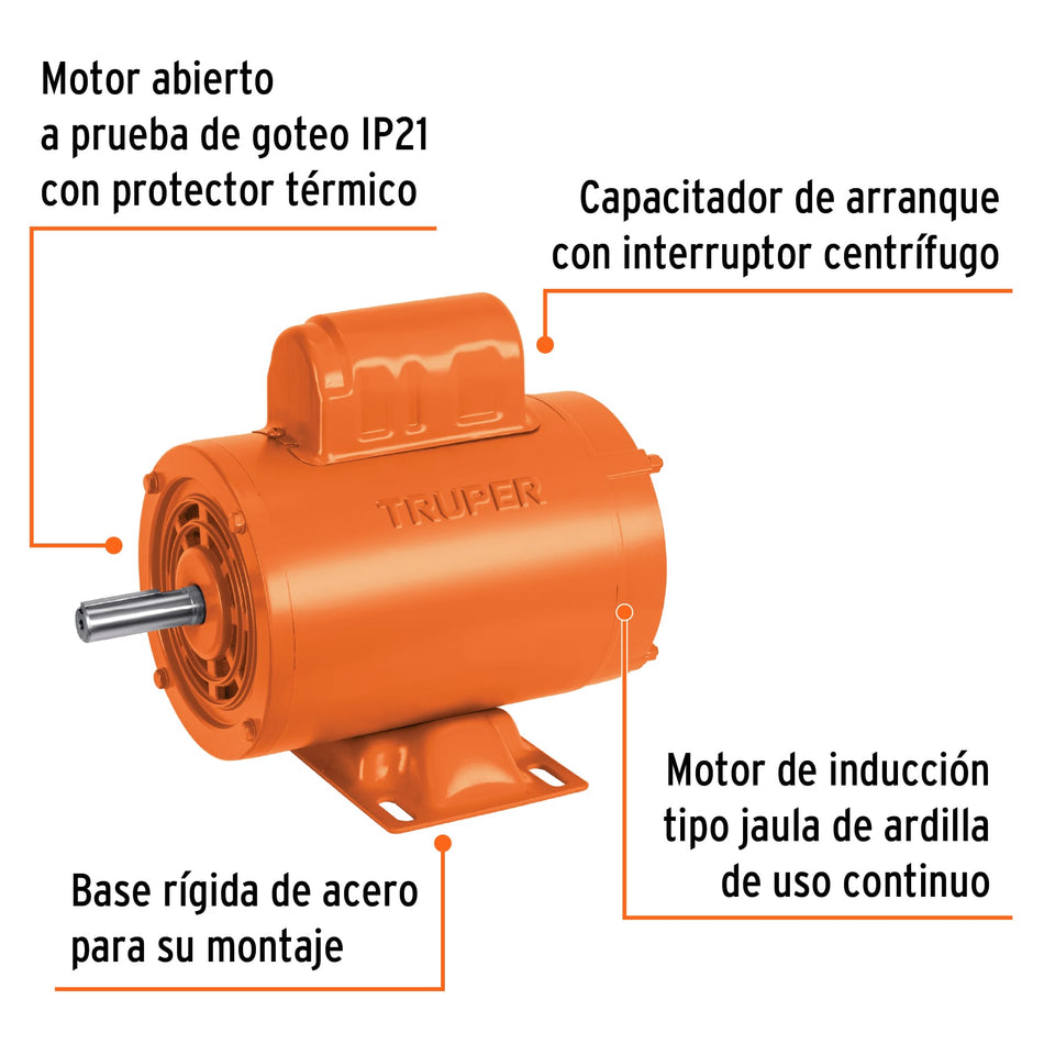Motor eléctrico monofásico de 1/2 HP, alta velocidad, Truper, 102309