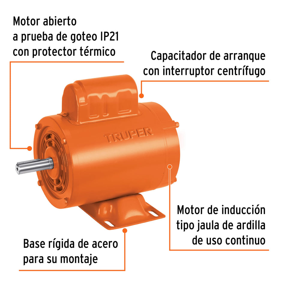Motor eléctrico monofásico de 1/4 HP, alta velocidad, Truper, 102308
