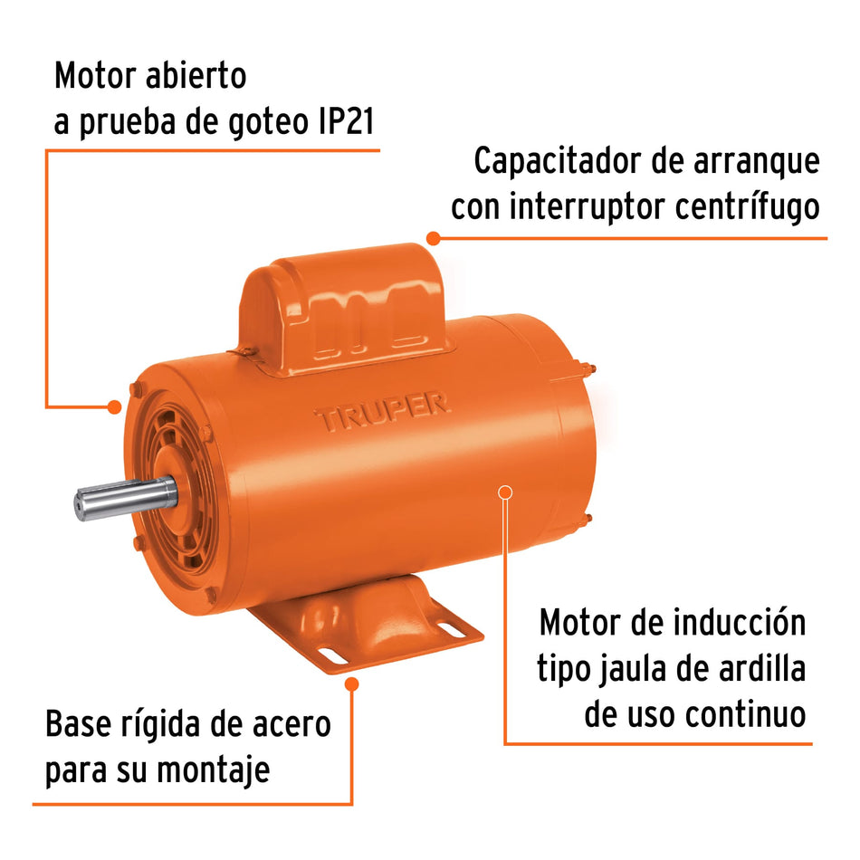 Motor eléctrico monofásico de 1 HP, alta velocidad, Truper, 102311
