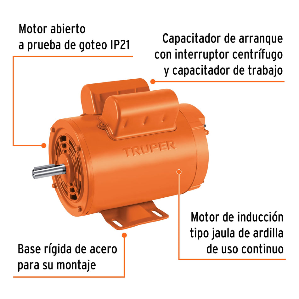 Motor eléctrico monofásico de 2 HP, alta velocidad, Truper, 102313