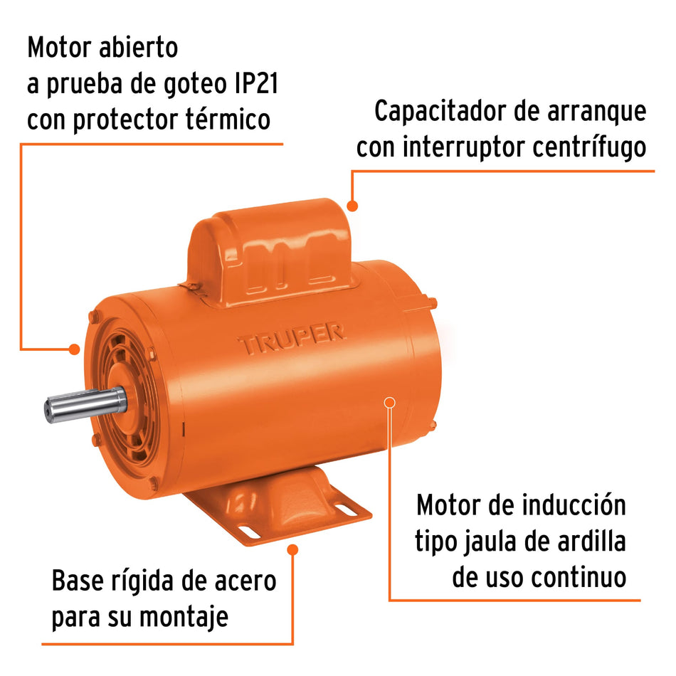 Motor eléctrico monofásico de 3/4 HP, alta velocidad, Truper, 102310
