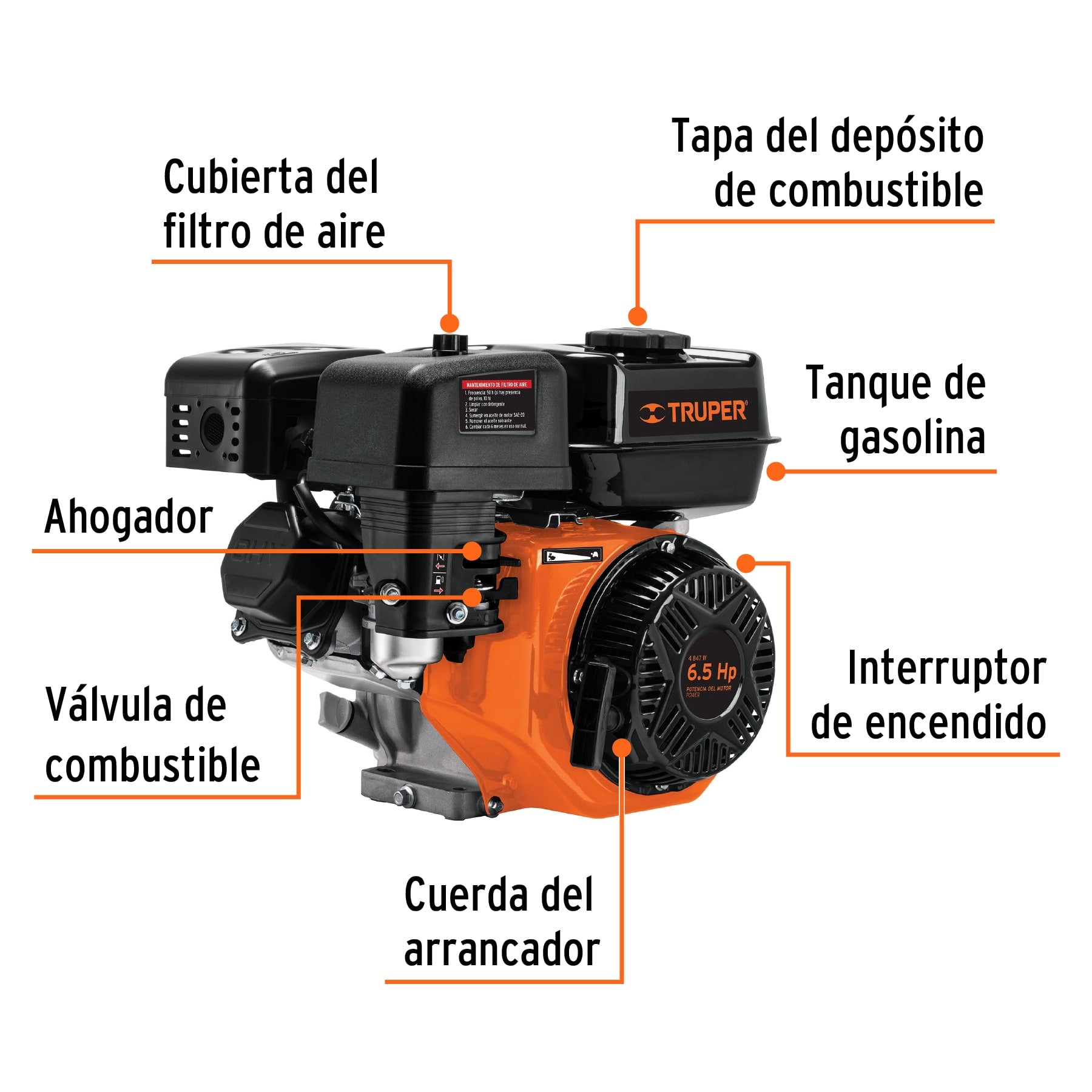 Motor a gasolina 6.5 HP, Truper, 101327