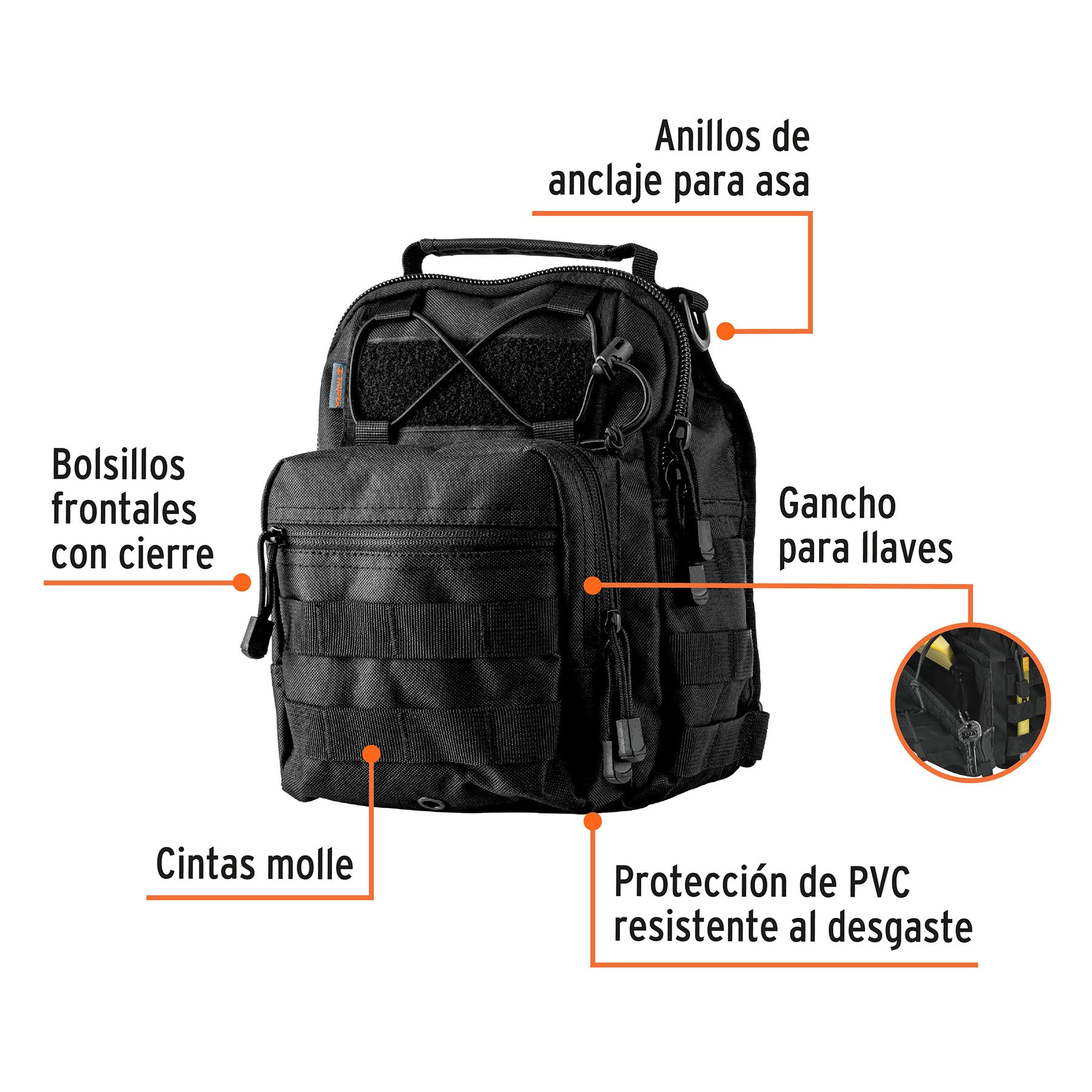 Mochila táctica multiusos negra, Truper, 67022