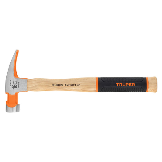 Martillo pulido 16 oz uña recta, mango hickory, Truper Grip Caja con 4, 16658