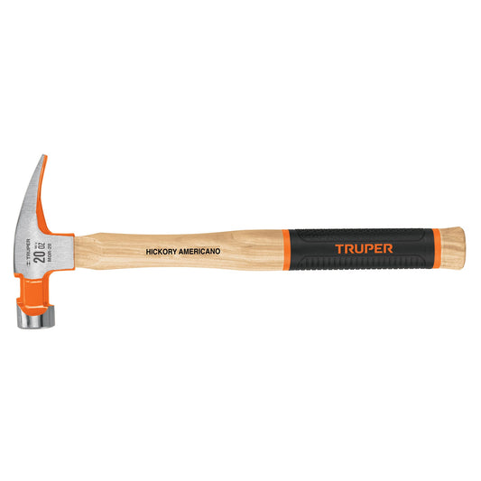 Martillo pulido 20 oz uña recta, mango hickory, Truper Grip Caja con 4, 16660