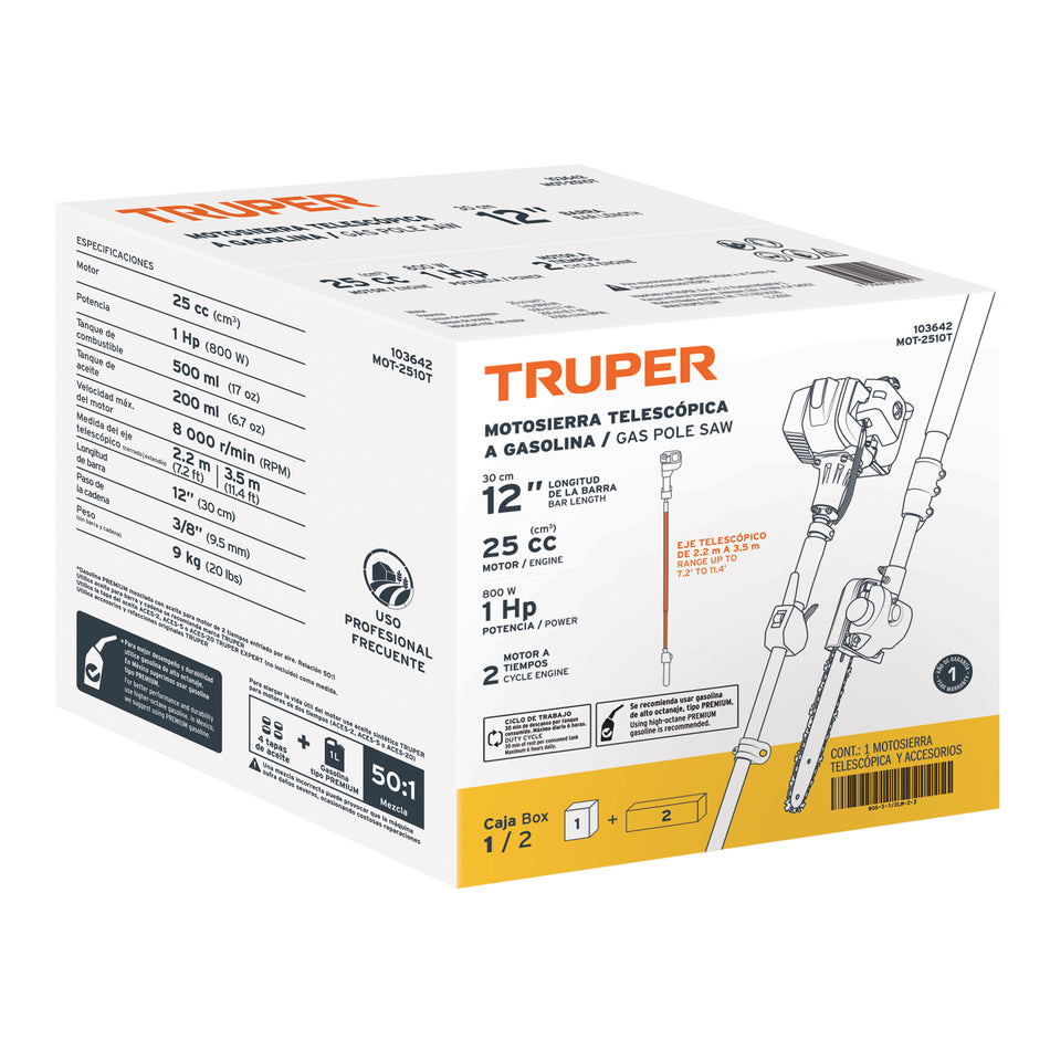 Motosierra telescópica 25 cc, gasolina, barra de 10', Truper, 103642