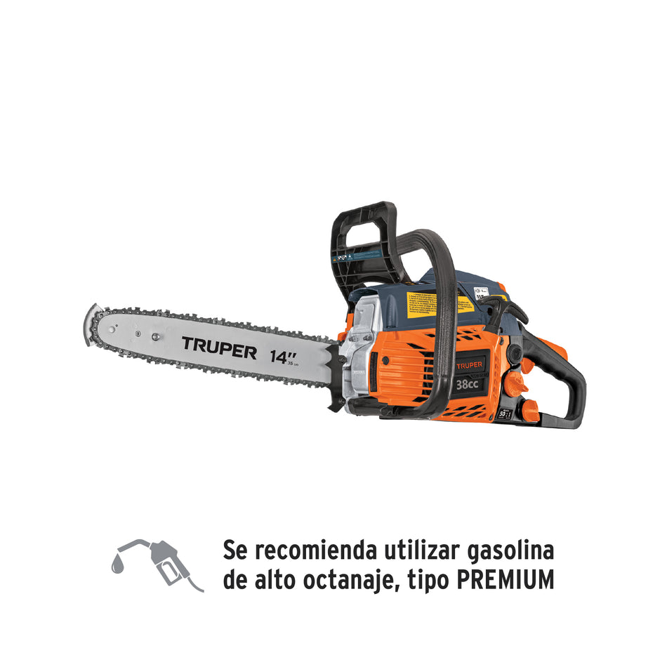 Motosierra 38 cc a gasolina con barra de 14', Truper, 102735
