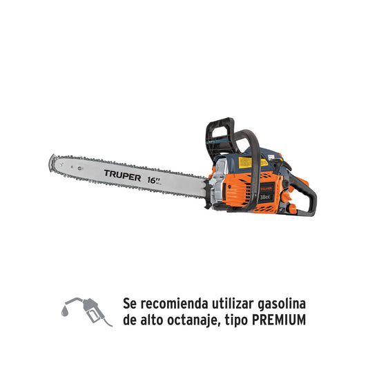 Motosierra 38 cc a gasolina con barra de 16', Truper, 16296