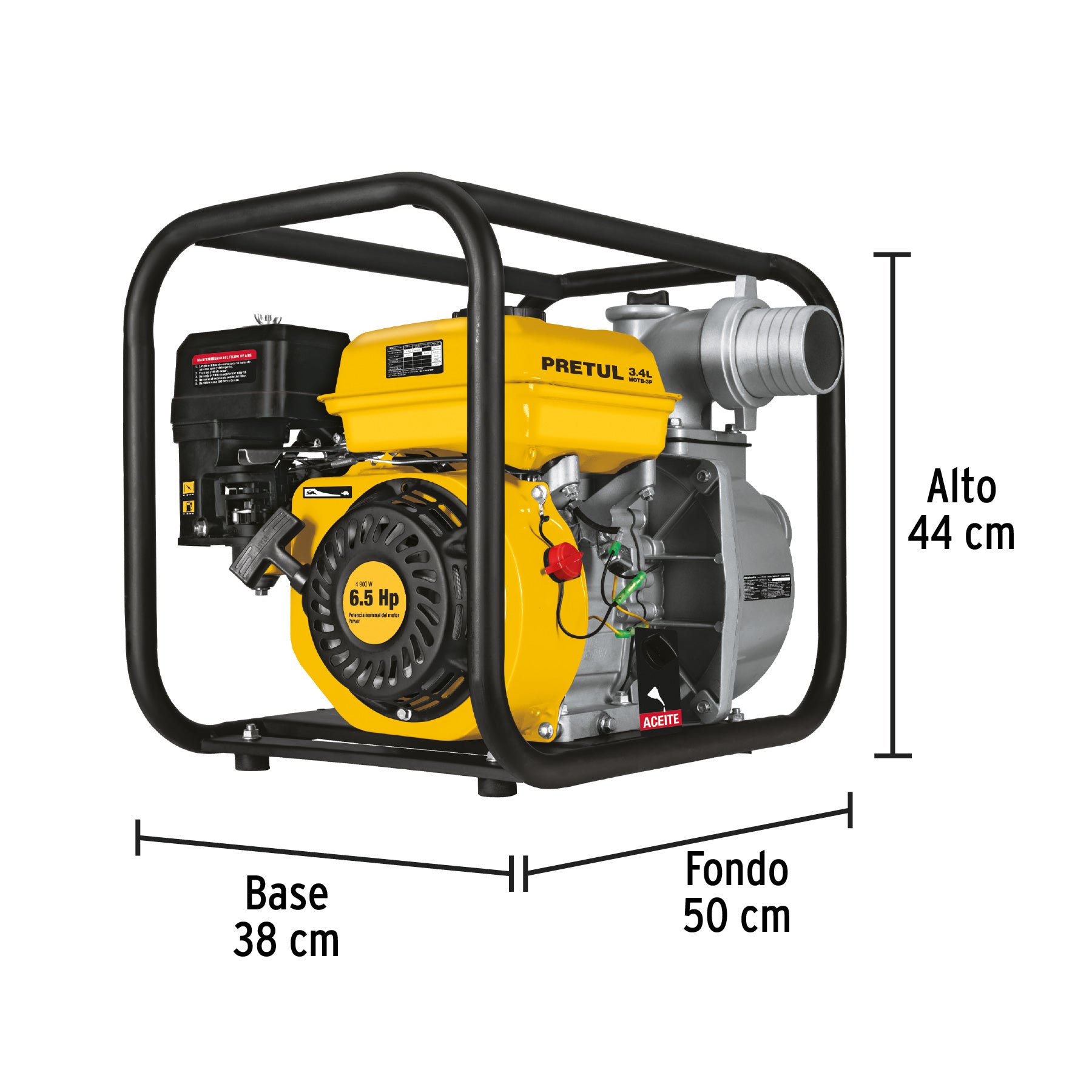 Motobomba autocebante 3' x 3' a gasolina 6-1/2 HP, PRETUL, 26063