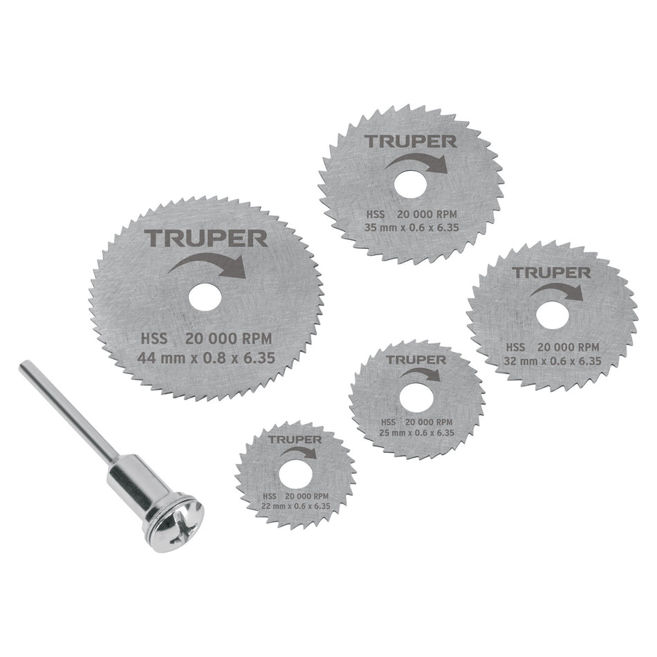 Kit de minidiscos sierra p/herramienta rotativa,5 pzs,TRUPER Caja con 4, 102328