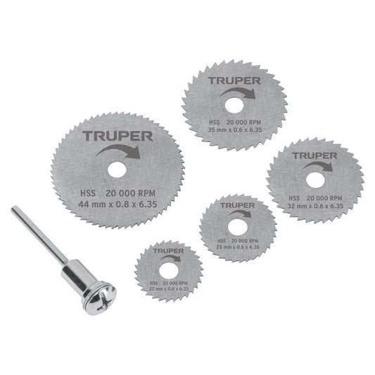 Kit de minidiscos sierra p/herramienta rotativa,5 pzs,TRUPER Caja con 4, 102328