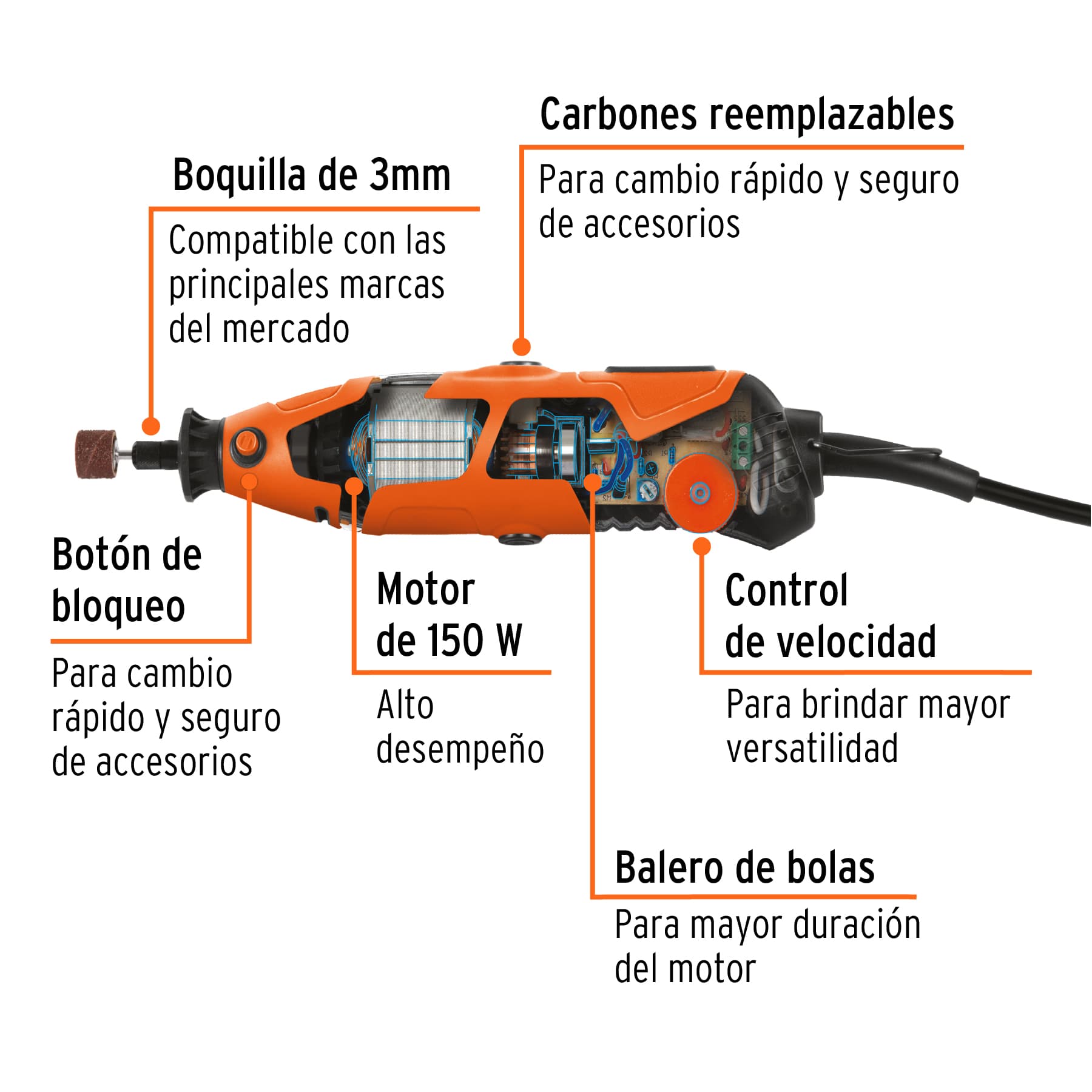 Herramienta rotativa 150W con 201 accesorios, TRUPER PRO, 101669