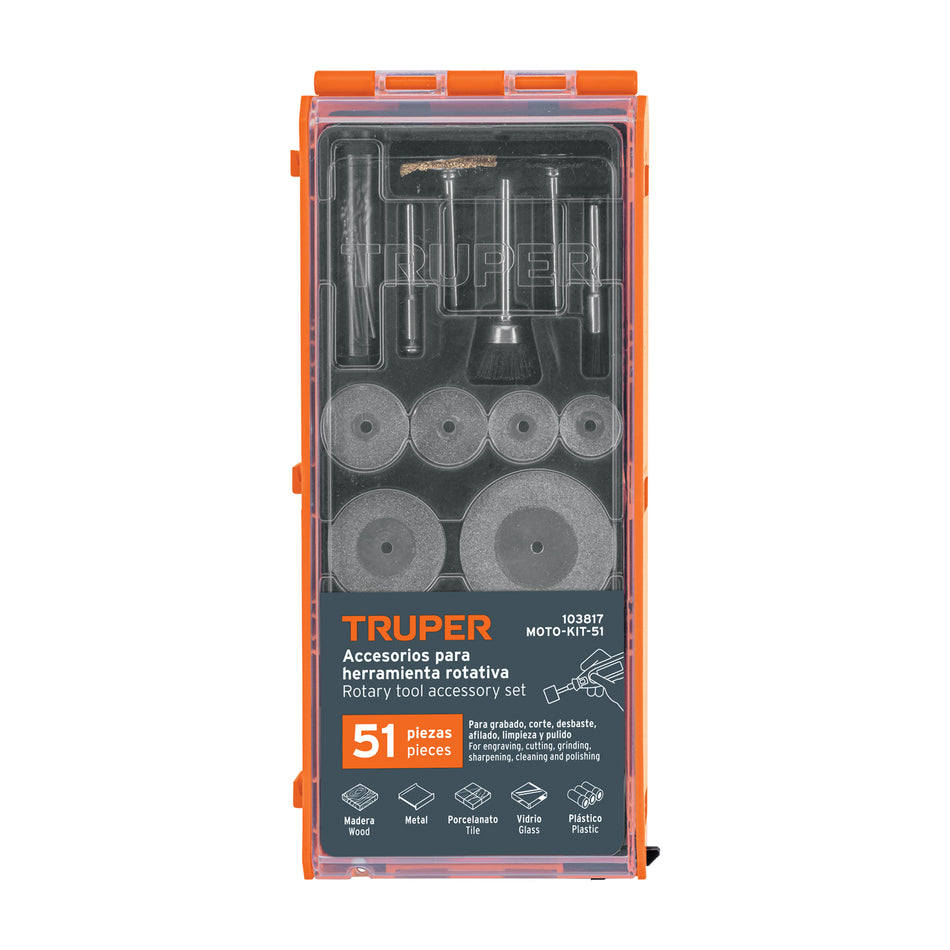 Kit de accesorios para herramienta rotativa, 51 pzs, TRUPER, 103817
