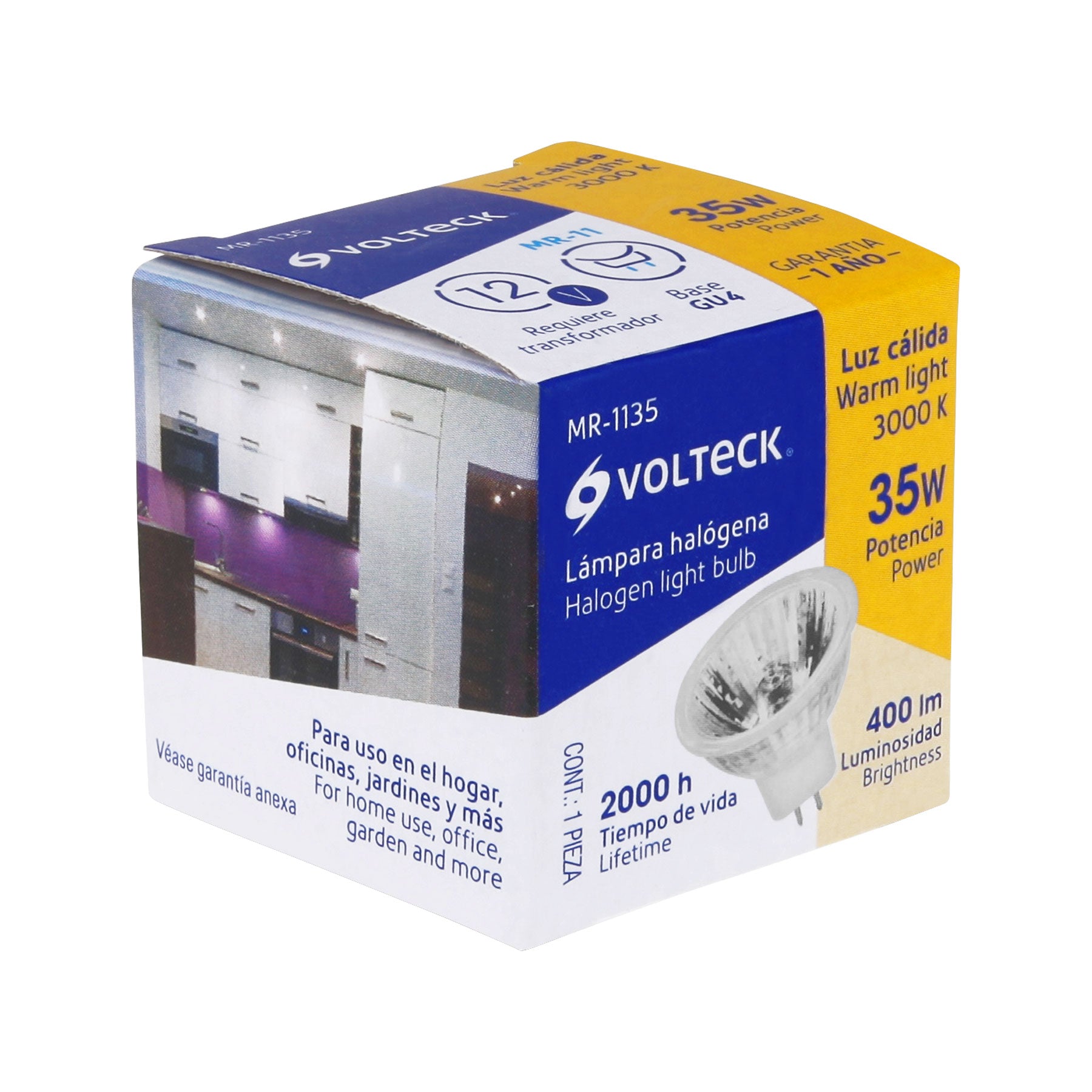 Lámpara de halógeno 35 W tipo MR11 en caja, Volteck, 47252